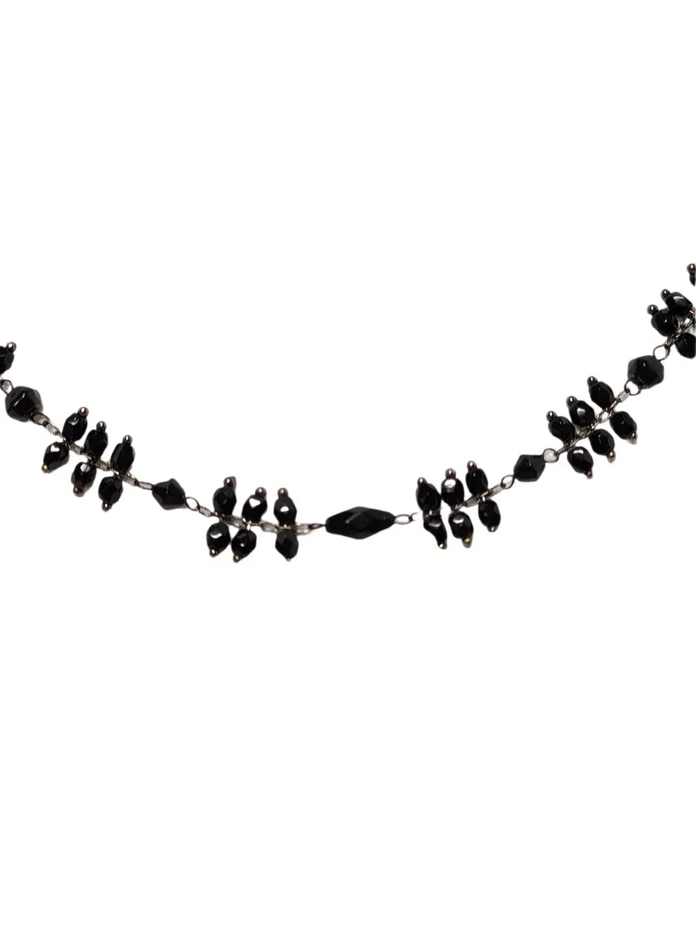 Delicate Faceted Black Beaded Gunmetal Chain Necklace